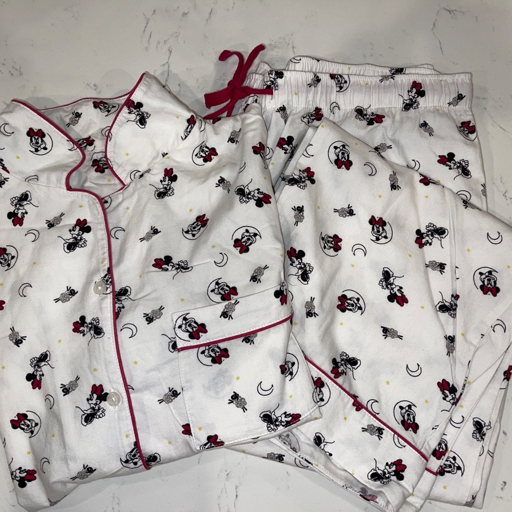 Disney Minnie Mouse Print Flannel 100% Cotton Pant Pajama Set X-Large Moons Dots
